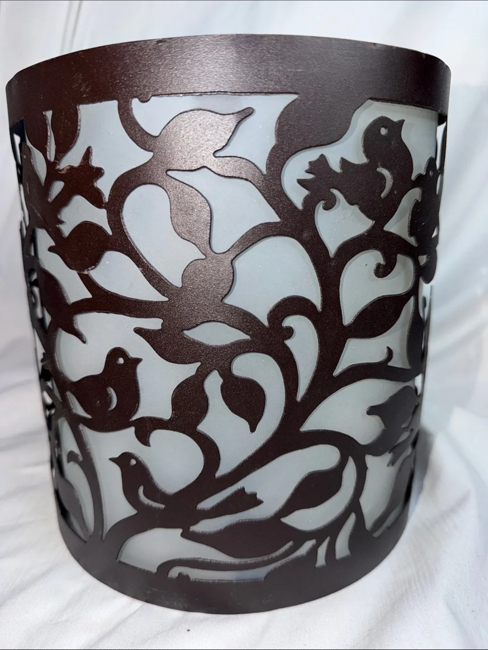 Set of 2 Bird & Branch Metal Wall Candle Sconces with Frosted Glass